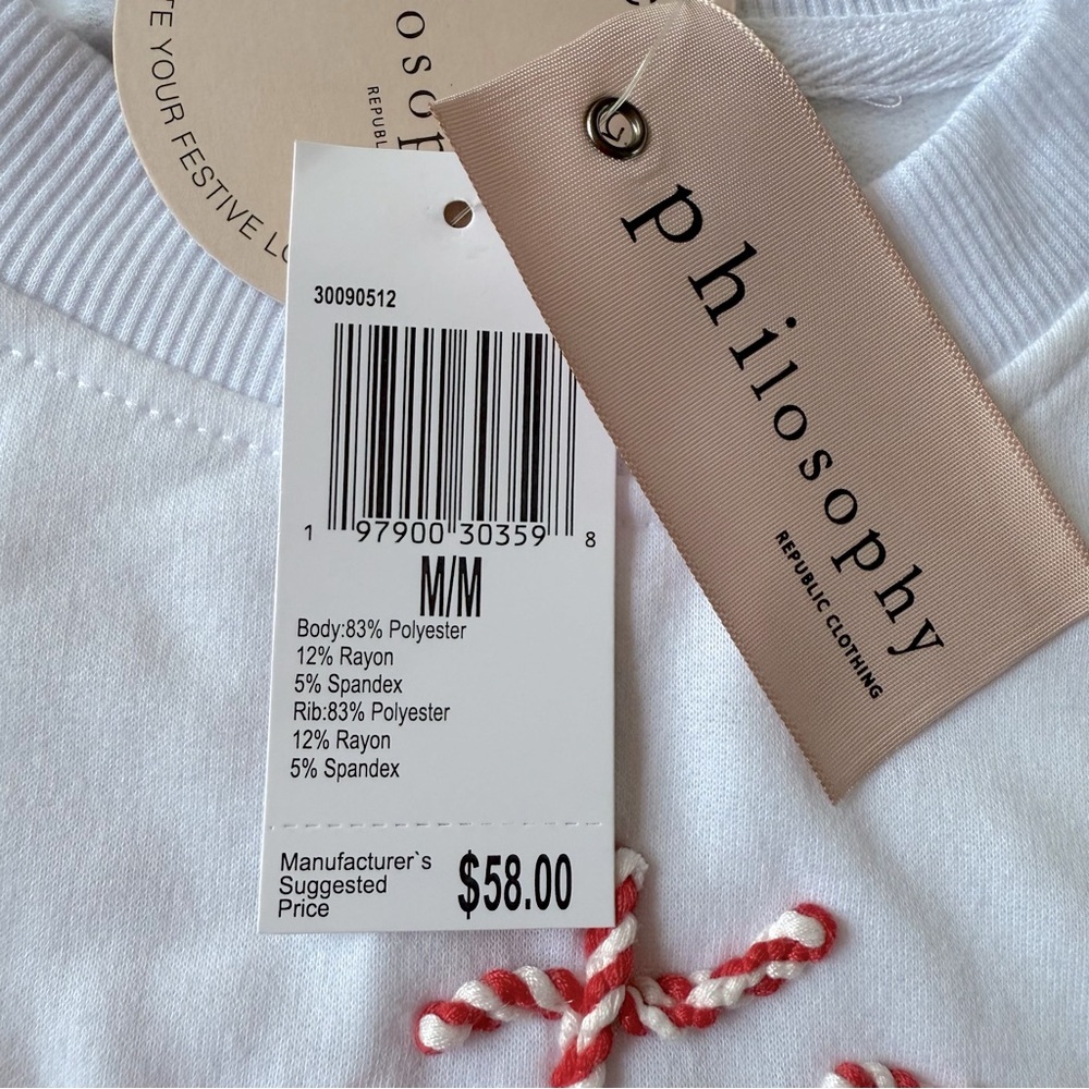 Philosophy “Santa Baby” Holiday white crewneck sweatshirt size medium NWT - Picture 6 of 6